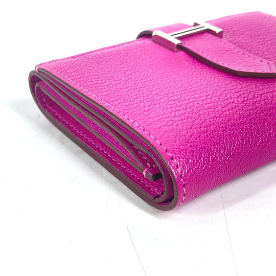 HERMES Trifold wallet Shave Pink type Purple type Bearn Compact Combination Women Used Authentic