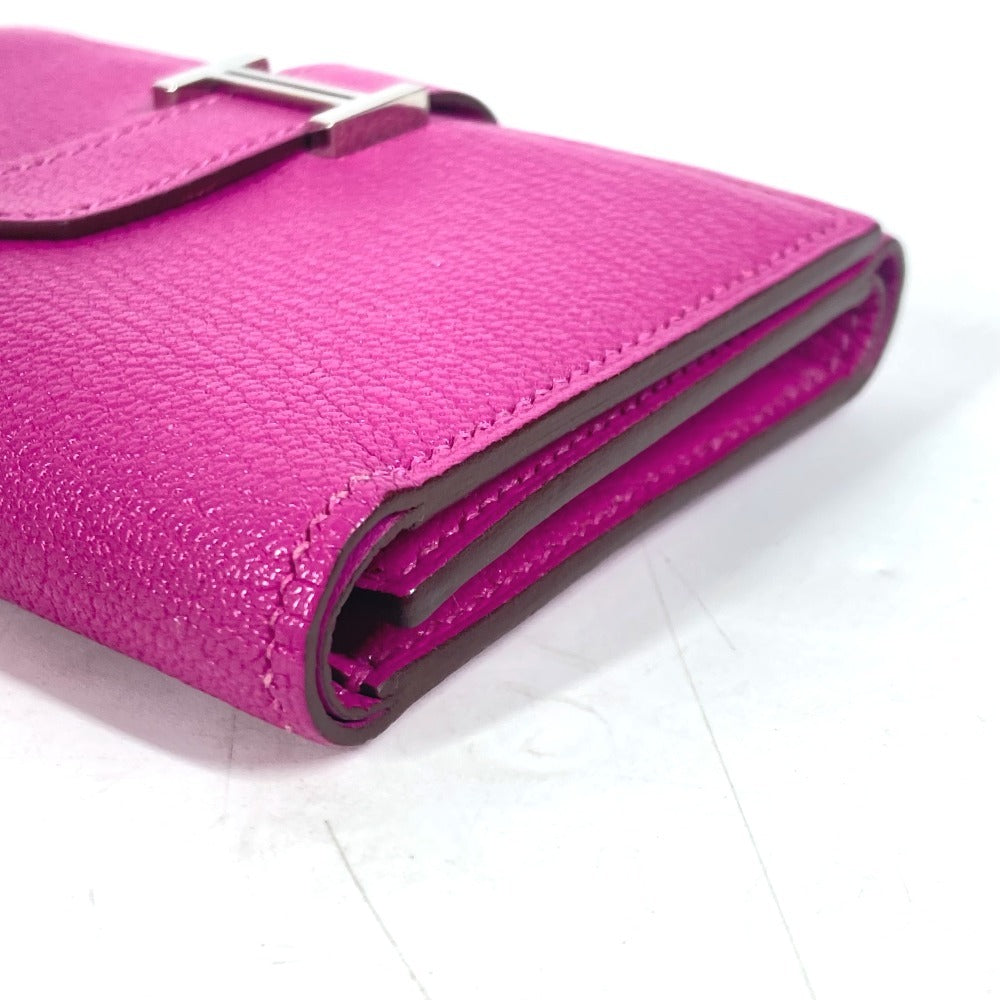 HERMES Trifold wallet Shave Pink type Purple type Bearn Compact Combination Women Used Authentic