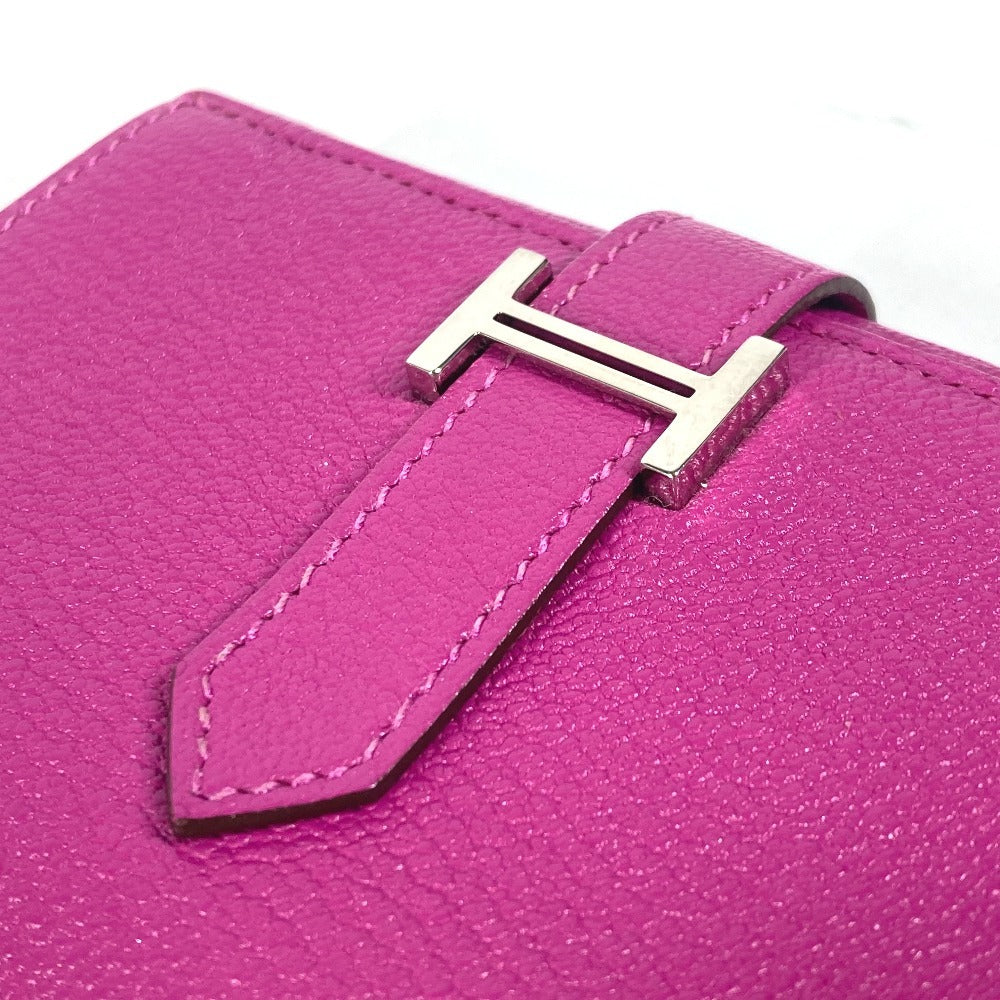 HERMES Trifold wallet Shave Pink type Purple type Bearn Compact Combination Women Used Authentic