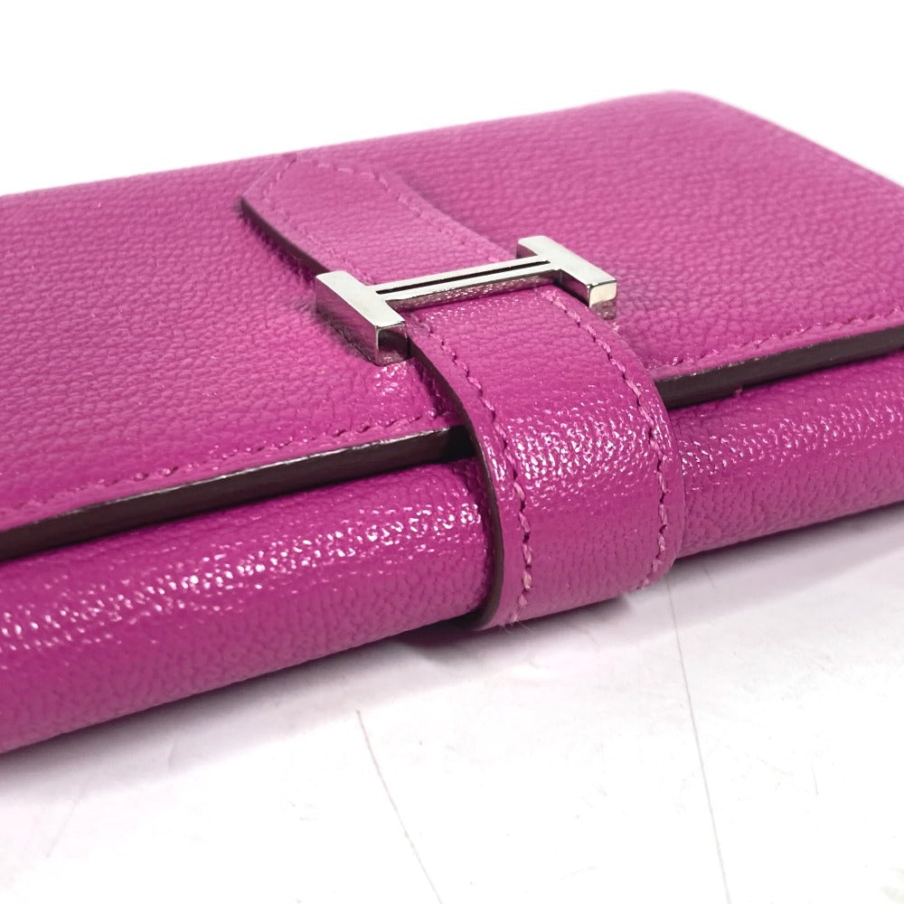 HERMES Trifold wallet Shave Pink type Purple type Bearn Compact Combination Women Used Authentic