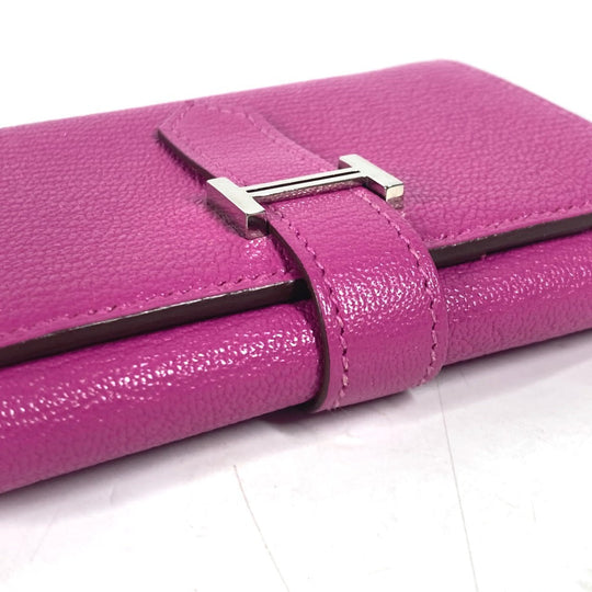 HERMES Trifold wallet Shave Pink type Purple type Bearn Compact Combination Women Used Authentic