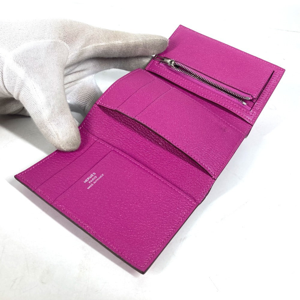 HERMES Trifold wallet Shave Pink type Purple type Bearn Compact Combination Women Used Authentic