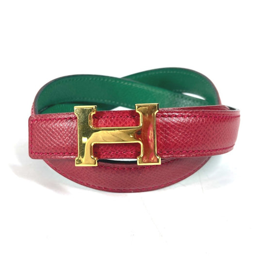 HERMES belt leather Red x green By color H belt Women 60 Used Authentic