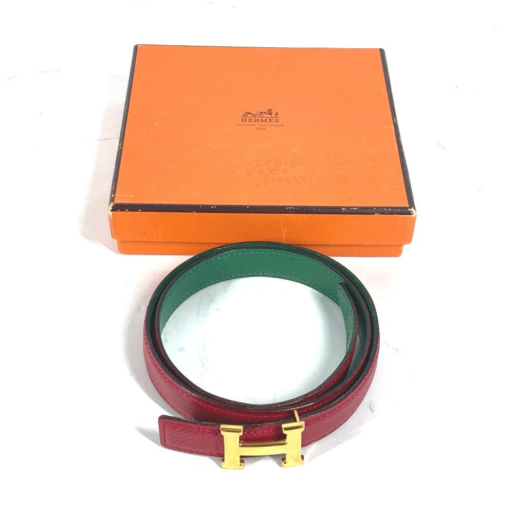 HERMES belt leather Red x green By color H belt Women 60 Used Authentic