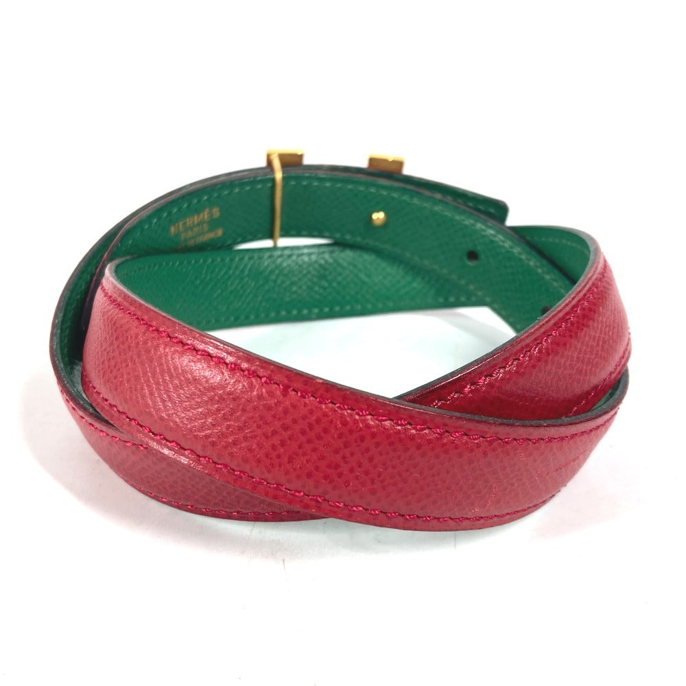 HERMES belt leather Red x green By color H belt Women 60 Used Authentic