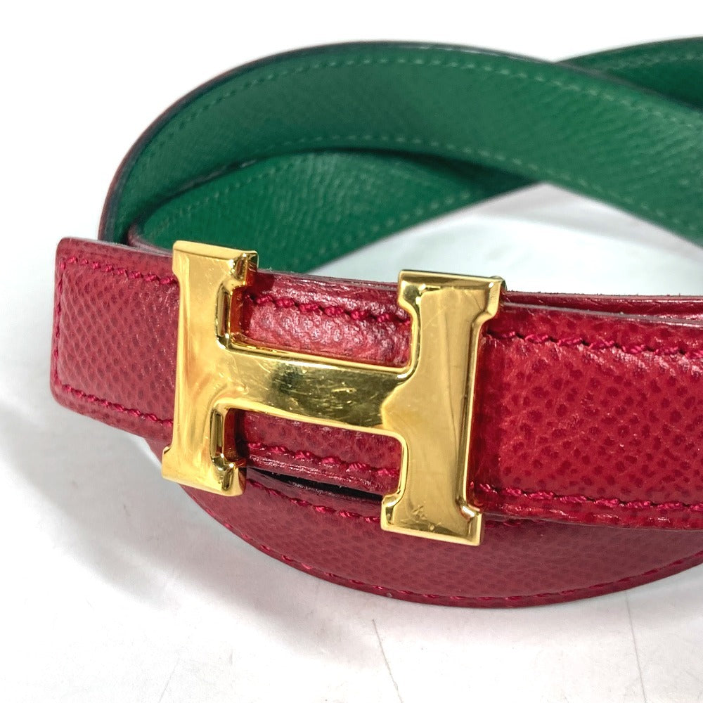HERMES belt leather Red x green By color H belt Women 60 Used Authentic