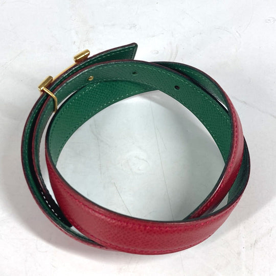 HERMES belt leather Red x green By color H belt Women 60 Used Authentic