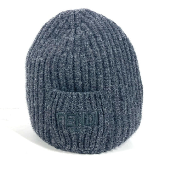 FENDI Knit hat FXQ959 wool gray Logo with pocket unisex(Unisex) Used Authentic