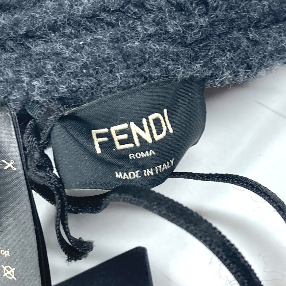 FENDI Knit hat FXQ959 wool gray Logo with pocket unisex(Unisex) Used Authentic