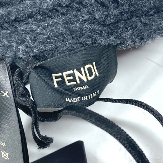 FENDI Knit hat FXQ959 wool gray Logo with pocket unisex(Unisex) Used Authentic