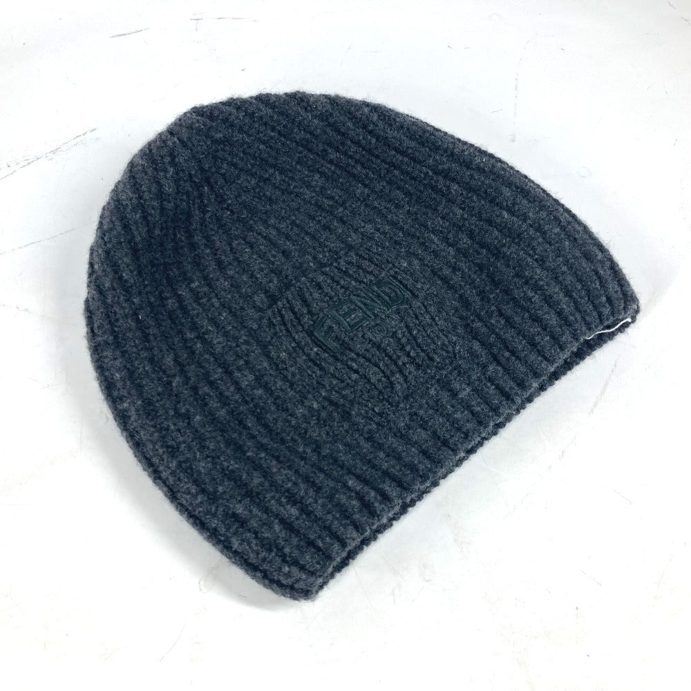 FENDI Knit hat FXQ959 wool gray Logo with pocket unisex(Unisex) Used Authentic