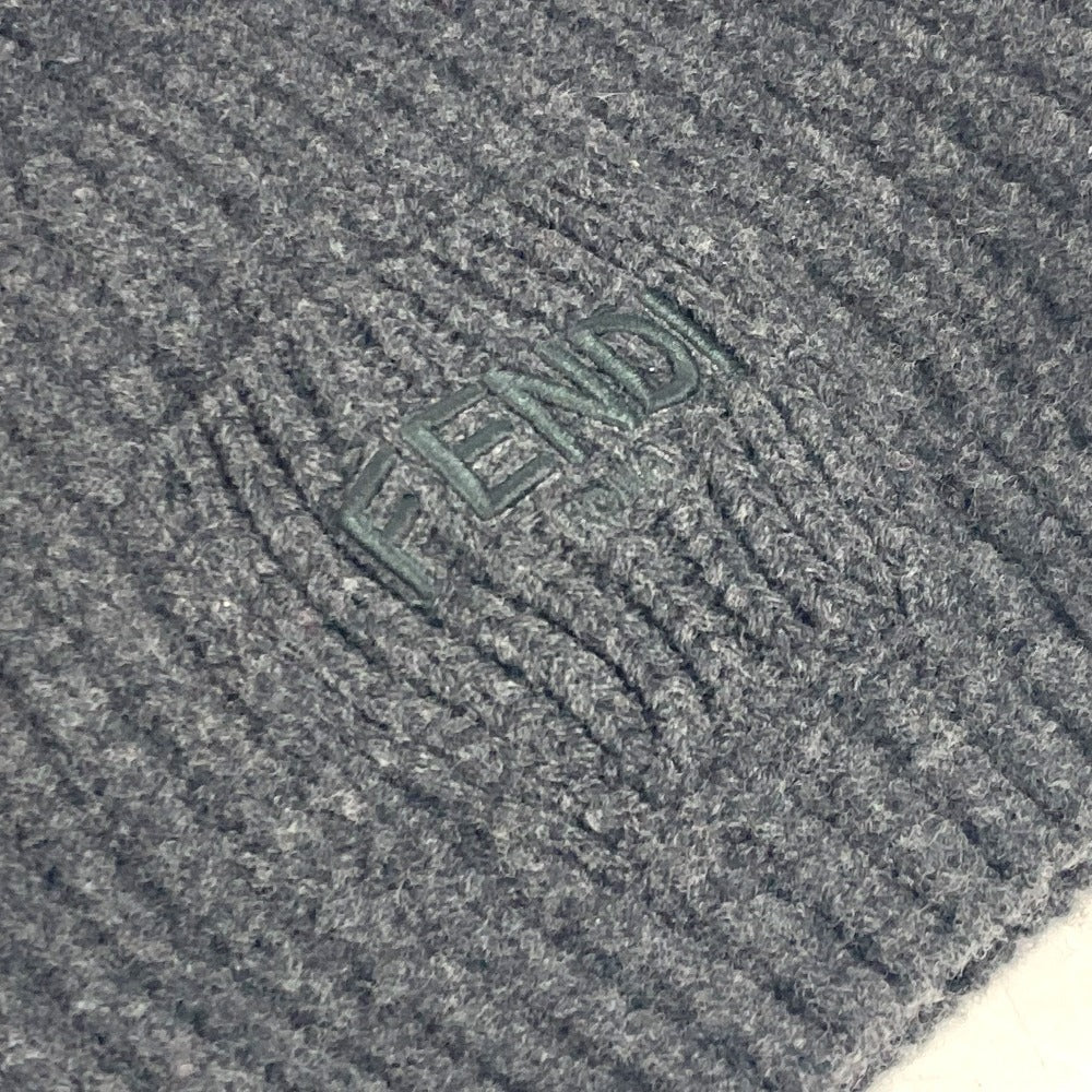 FENDI Knit hat FXQ959 wool gray Logo with pocket unisex(Unisex) Used Authentic