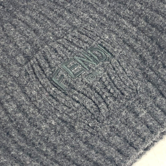FENDI Knit hat FXQ959 wool gray Logo with pocket unisex(Unisex) Used Authentic