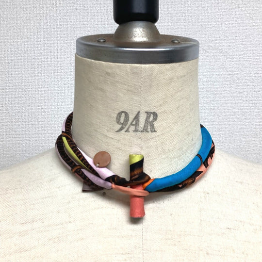 HERMES Necklace silk multicolor choker Petit h petit ash Women Used Authentic