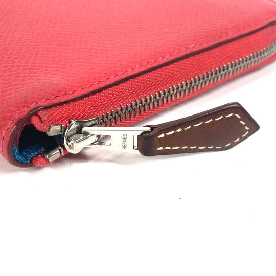HERMES Long Wallet Purse Epsom Red Zip Around long wallet Azap long silk in unisex(Unisex) Used Authentic