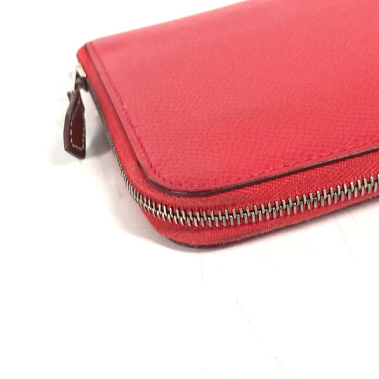 HERMES Long Wallet Purse Epsom Red Zip Around long wallet Azap long silk in unisex(Unisex) Used Authentic