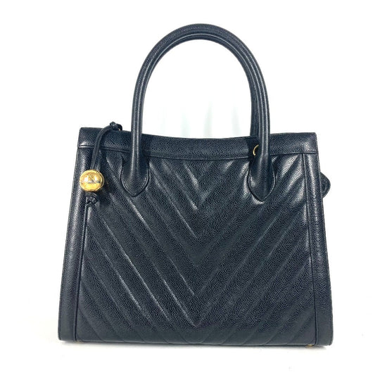 CHANEL Handbag Caviar skin black vintage Vstitch Cocoball Women Used Authentic
