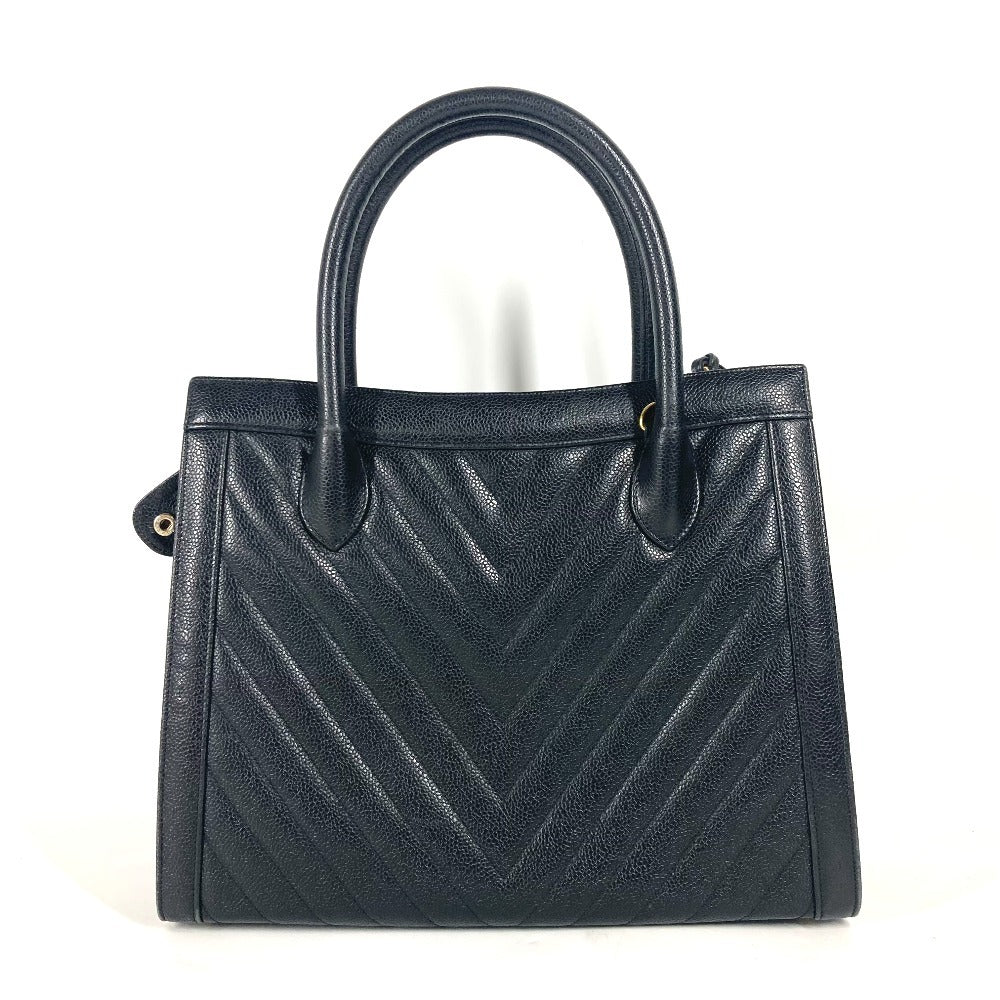 CHANEL Handbag Caviar skin black vintage Vstitch Cocoball Women Used Authentic