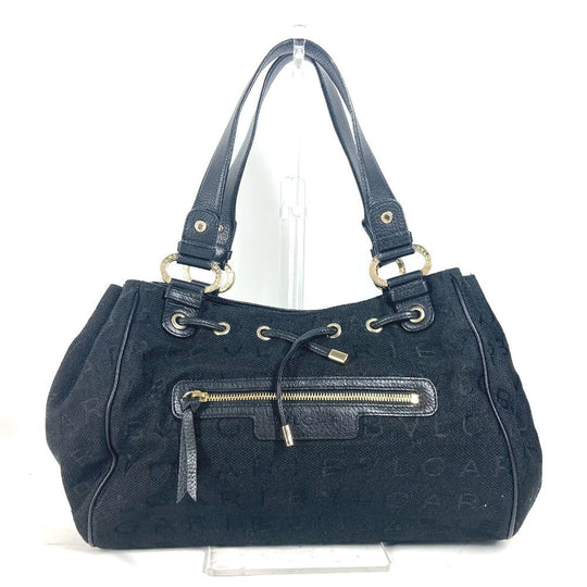 BVLGARI Shoulder Bag Leather / canvas black Logo mania Women Used Authentic