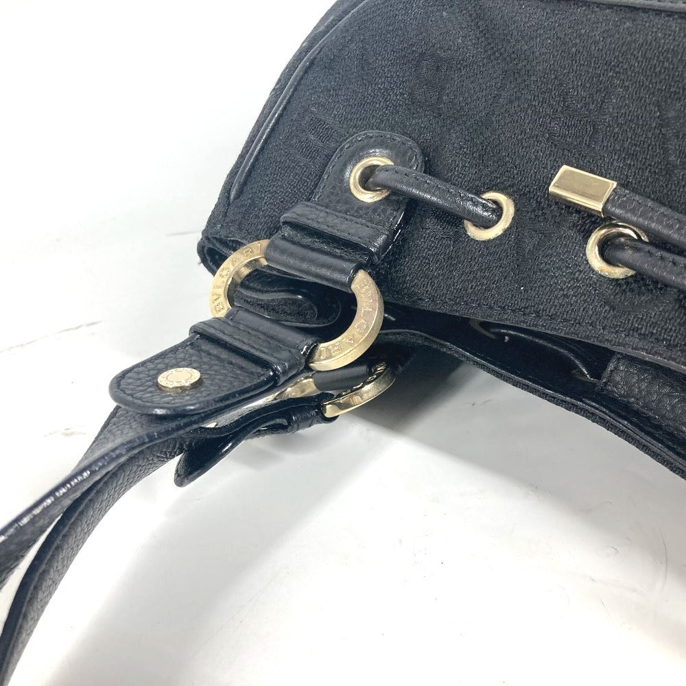 BVLGARI Shoulder Bag Leather / canvas black Logo mania Women Used Authentic