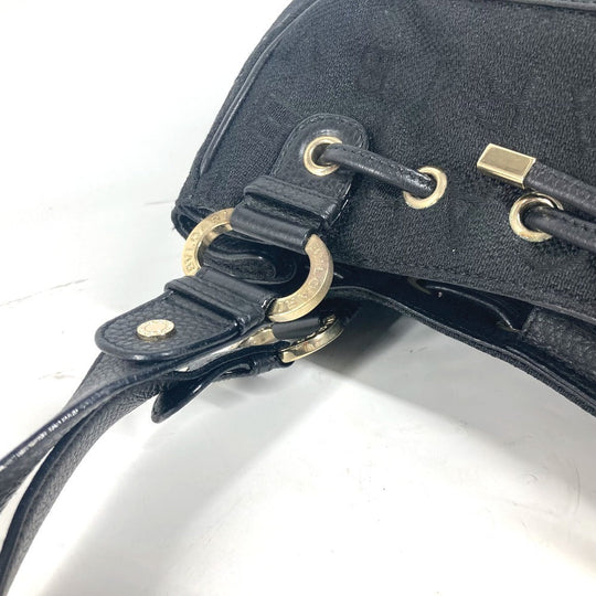 BVLGARI Shoulder Bag Leather / canvas black Logo mania Women Used Authentic