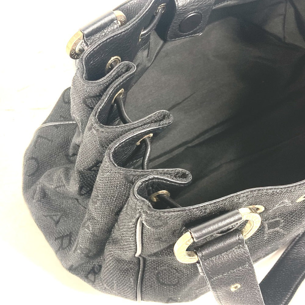 BVLGARI Shoulder Bag Leather / canvas black Logo mania Women Used Authentic