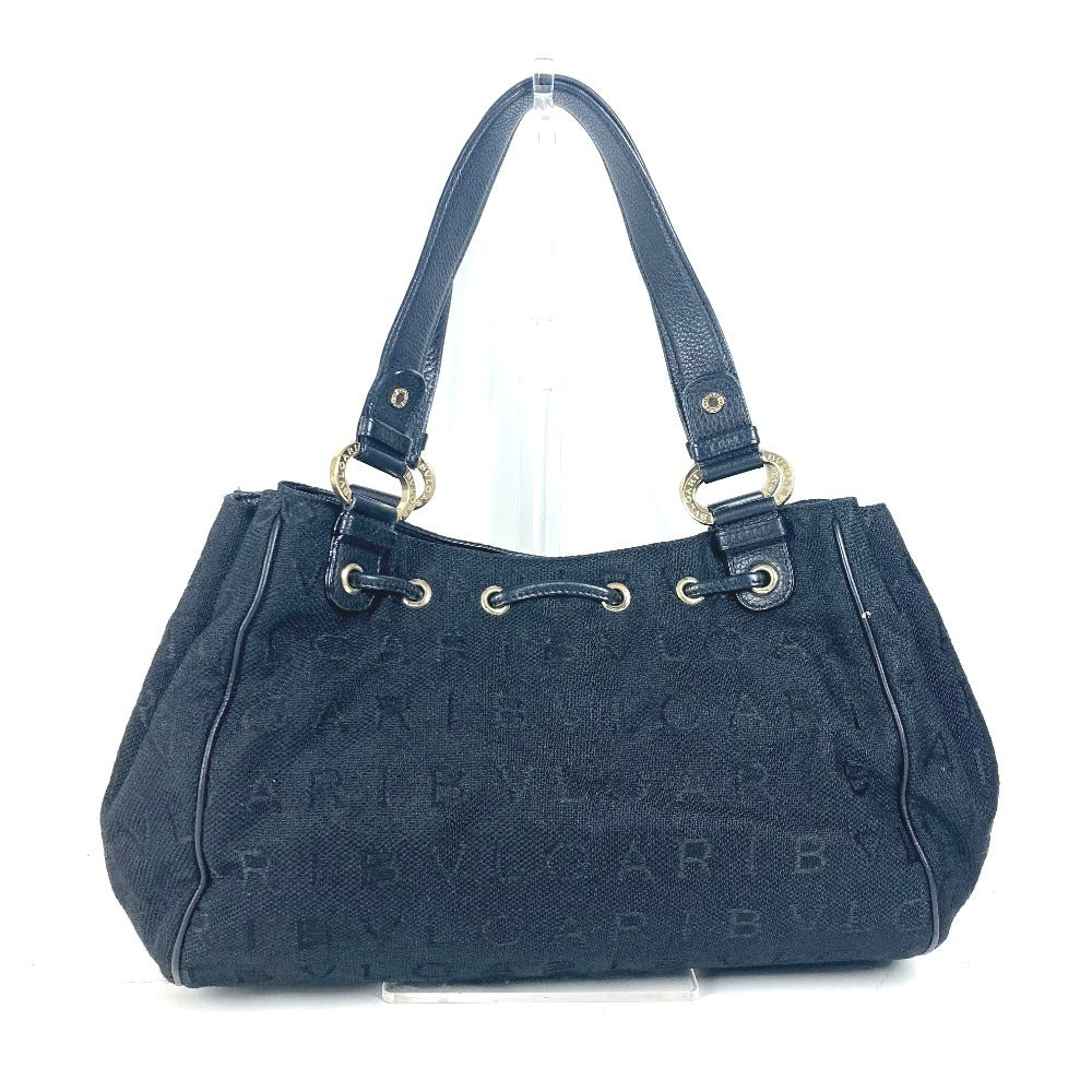 BVLGARI Shoulder Bag Leather / canvas black Logo mania Women Used Authentic
