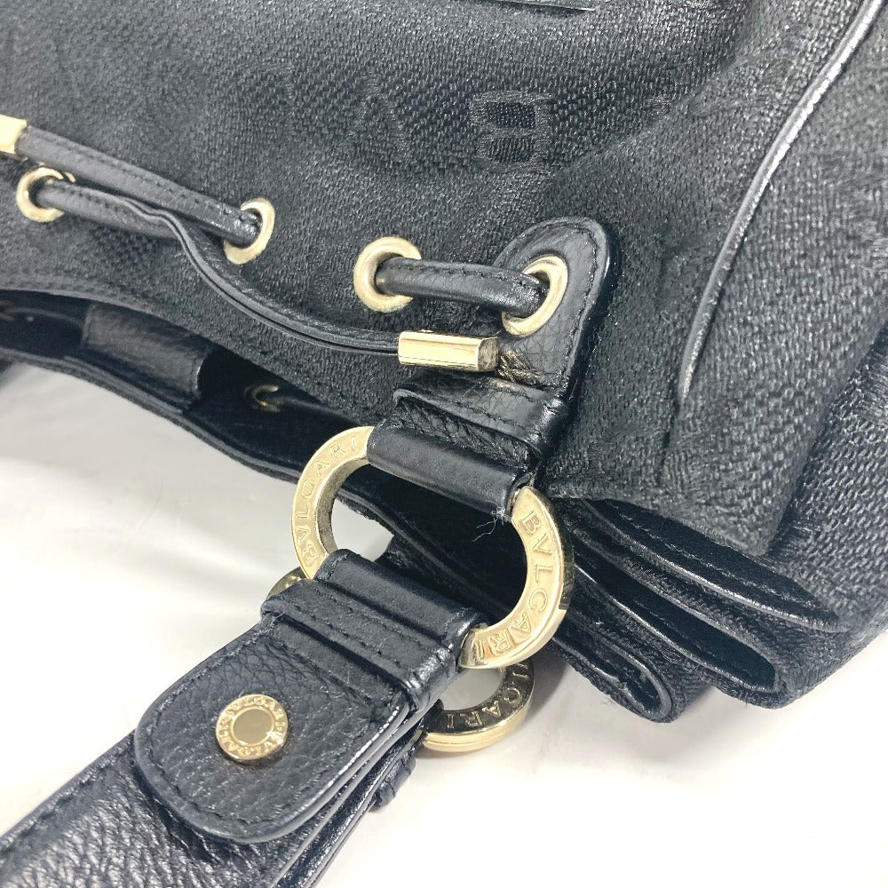 BVLGARI Shoulder Bag Leather / canvas black Logo mania Women Used Authentic