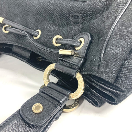 BVLGARI Shoulder Bag Leather / canvas black Logo mania Women Used Authentic