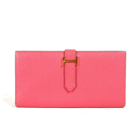 HERMES Long Wallet Purse Epsom pink H logo Beansufla unisex(Unisex) Used Authentic