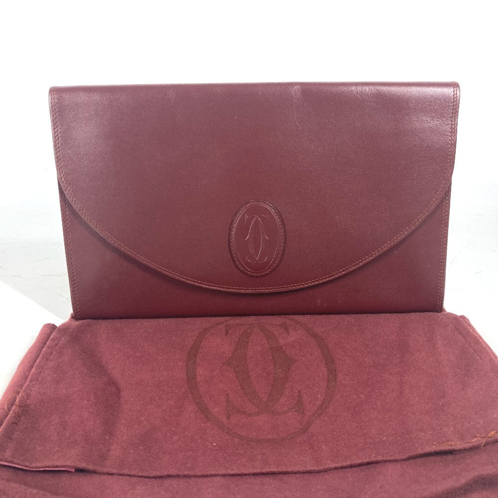 CARTIER Clutch bag leather Bordeaux logo Must Line unisex(Unisex) Used Authentic