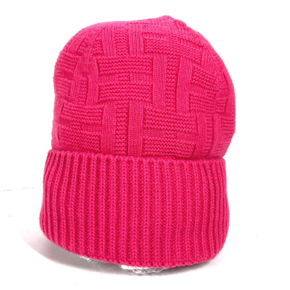 HERMES Knit hat wool pink Serie H logo fragrance Women M Used Authentic