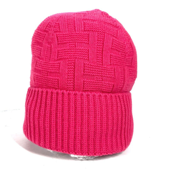 HERMES Knit hat wool pink Serie H logo fragrance Women M Used Authentic