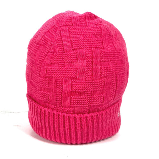 HERMES Knit hat wool pink Serie H logo fragrance Women M Used Authentic