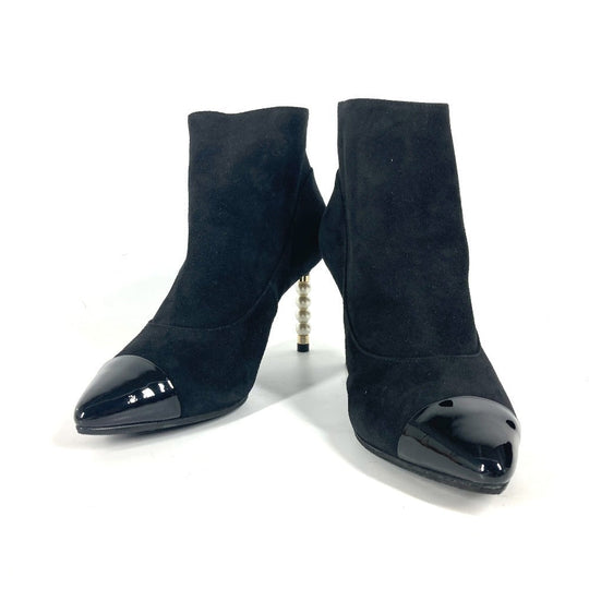 CHANEL Booties G35548 Suede, Patent Leather black 20C CC COCO Mark Fake Pearl Women 35.5 Used Authentic
