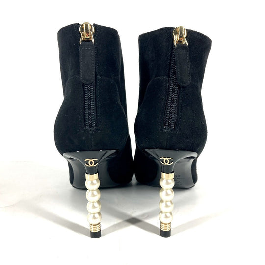 CHANEL Booties G35548 Suede, Patent Leather black 20C CC COCO Mark Fake Pearl Women 35.5 Used Authentic
