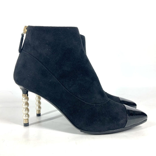 CHANEL Booties G35548 Suede, Patent Leather black 20C CC COCO Mark Fake Pearl Women 35.5 Used Authentic
