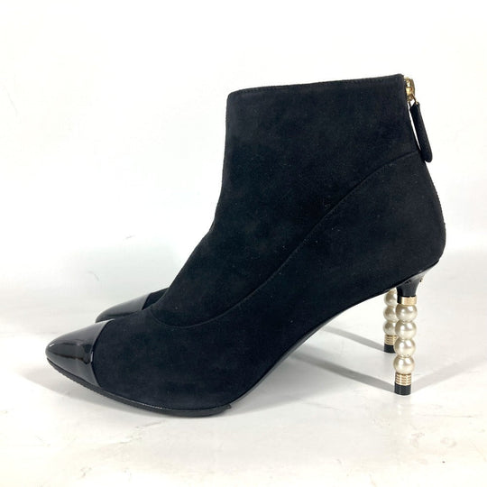 CHANEL Booties G35548 Suede, Patent Leather black 20C CC COCO Mark Fake Pearl Women 35.5 Used Authentic