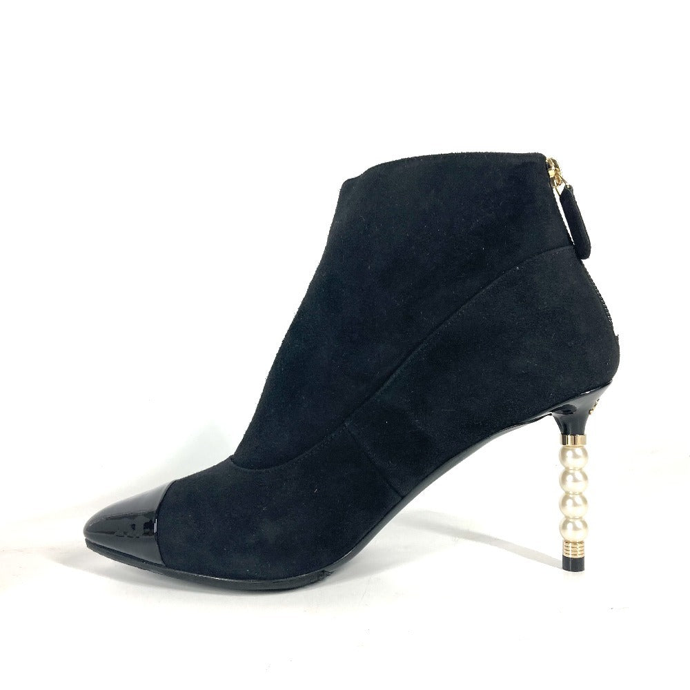 CHANEL Booties G35548 Suede, Patent Leather black 20C CC COCO Mark Fake Pearl Women 35.5 Used Authentic