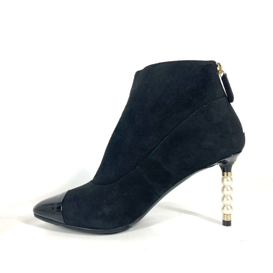 CHANEL Booties G35548 Suede, Patent Leather black 20C CC COCO Mark Fake Pearl Women 35.5 Used Authentic