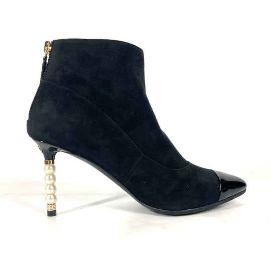 CHANEL Booties G35548 Suede, Patent Leather black 20C CC COCO Mark Fake Pearl Women 35.5 Used Authentic