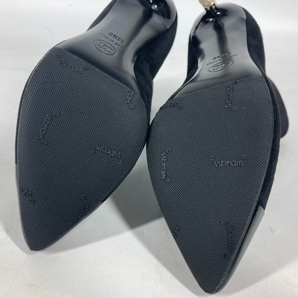 CHANEL Booties G35548 Suede, Patent Leather black 20C CC COCO Mark Fake Pearl Women 35.5 Used Authentic
