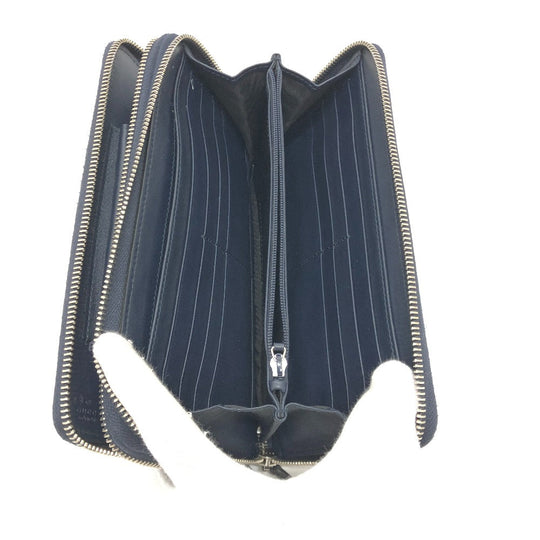 GUCCI Long Wallet Purse 449246 Sima leather Navy GG Micro Guccissima