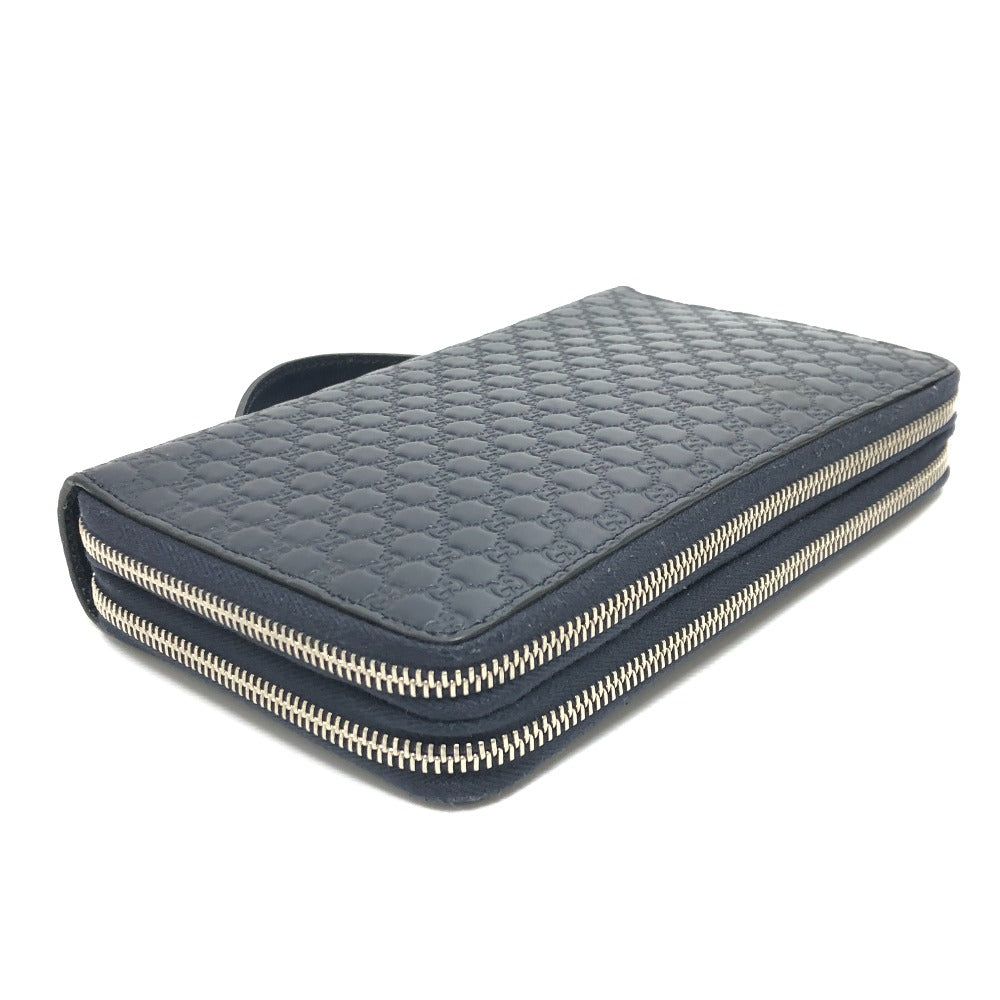 GUCCI Long Wallet Purse 449246 Sima leather Navy GG Micro Guccissima