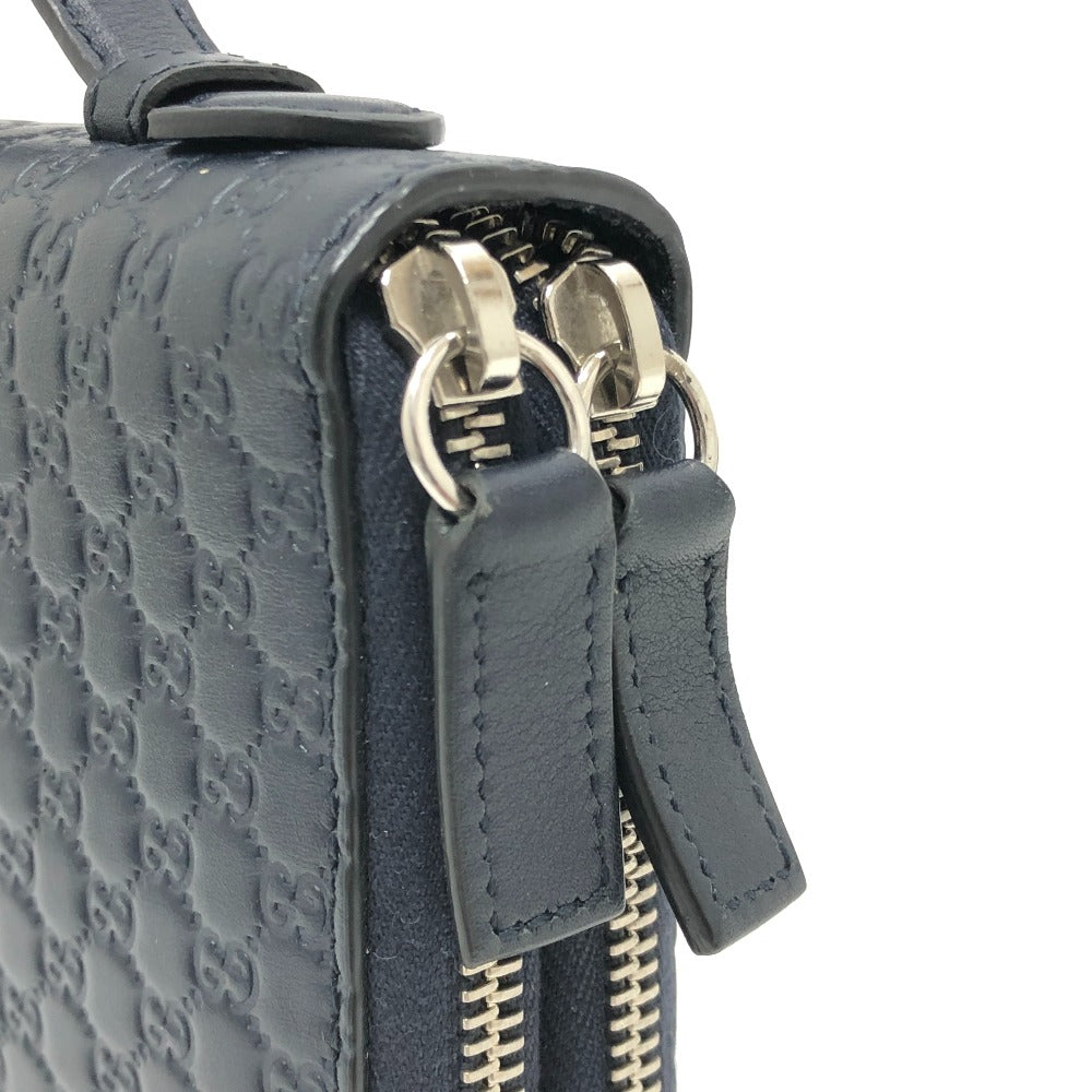 GUCCI Long Wallet Purse 449246 Sima leather Navy GG Micro Guccissima