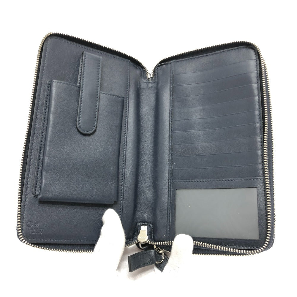 GUCCI Long Wallet Purse 449246 Sima leather Navy GG Micro Guccissima