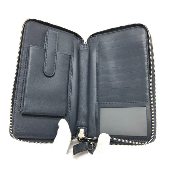 GUCCI Long Wallet Purse 449246 Sima leather Navy GG Micro Guccissima