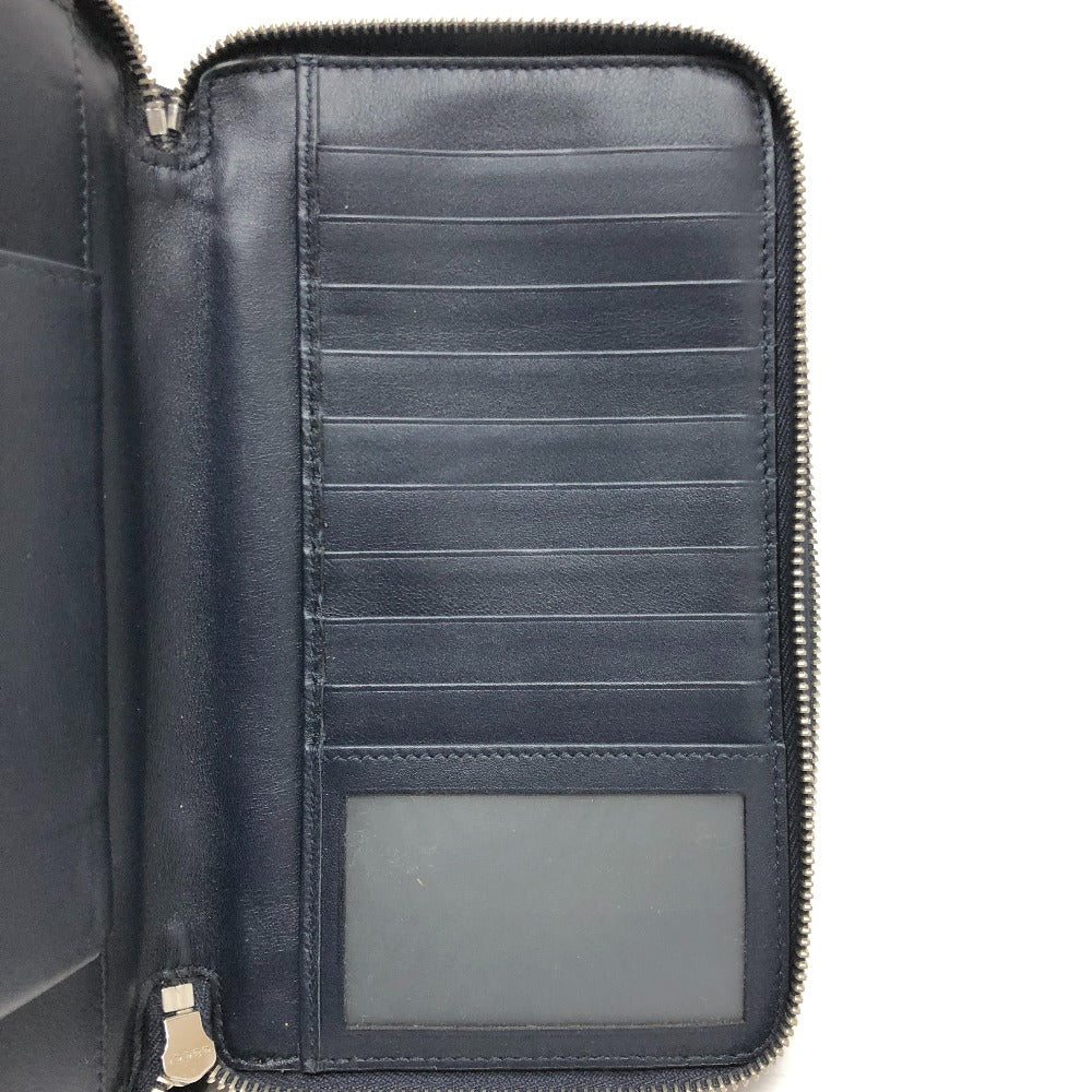 GUCCI Long Wallet Purse 449246 Sima leather Navy GG Micro Guccissima