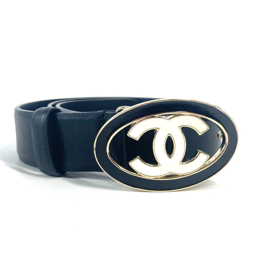 CHANEL belt leather black B24A CC COCO Mark Round Women 70 Used Authentic