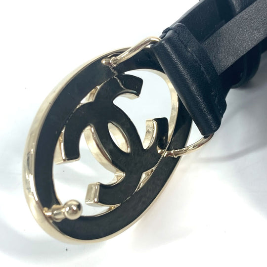 CHANEL belt leather black B24A CC COCO Mark Round Women 70 Used Authentic